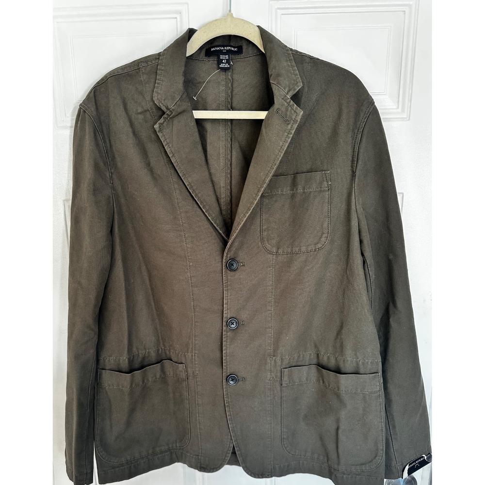 Banana Republic Mens 42 Regular Olive Brown Cotton Canvas Chore Blazer Jacket